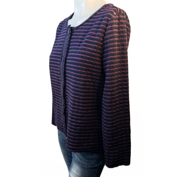 Habitat Womens Size Small Cardigan Blue Purple Stripe Round Neck Long Sleeve Top - Picture 2 of 10